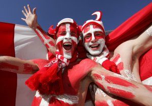 14/06/2010 - 2010 FIFA World Cup - Netherlands vs. Denmark - Denmark fans covered in body paint - Photo: Simon Stacpoole / Offside.